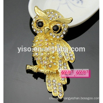 18K gold plating crystal owl brooch